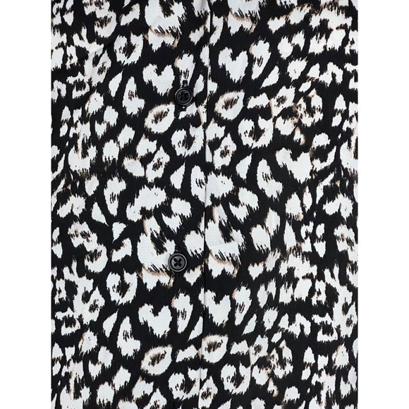 Banana Republic blouse petite XS Leopard black white long sleeve V-neck button f - Picture 9 of 14